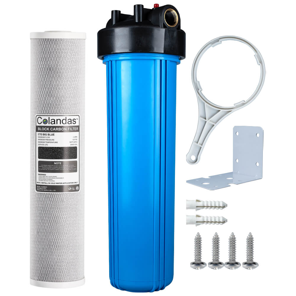 เครื่องกรองน้ำใช้ 1 ขั้นตอน WATERWAY BIG BLUE 20 นิ้ว เกลียวทองเหลือง กระบอกฟ้า รุ่น WTBB-CTO2 (พร้อมไส้กรองน้ำ CTO BIG BLUE ขนาด 20นิ้ว)_0